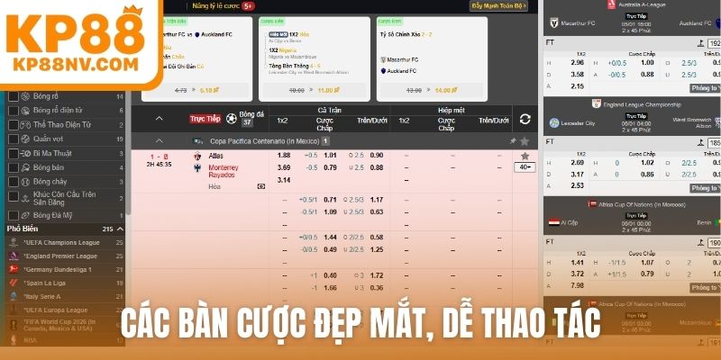 Các bàn cược đẹp mắt, dễ thao tác