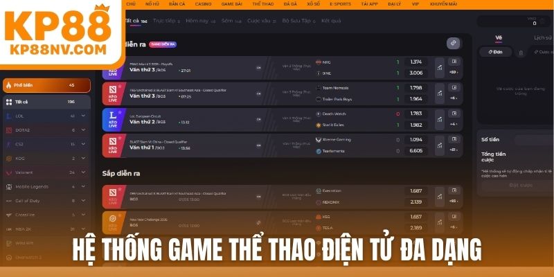 Hệ thống game thể thao điện tử đa dạng