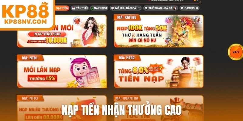 Nạp tiền nhận thưởng cao